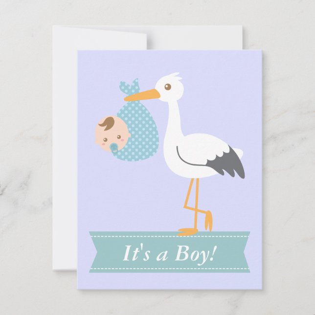 Boy Baby Shower - Stork Delivers Cute Baby Boy Invitation (Front)