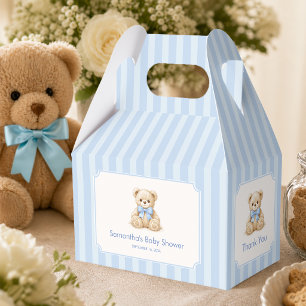 Boy Baby Shower Teddy Bear Blue Stripes Thank You Favor Boxes