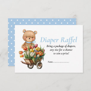 Boy Baby Shower Teddy Rustic Flora Diaper Raffel   Invitation