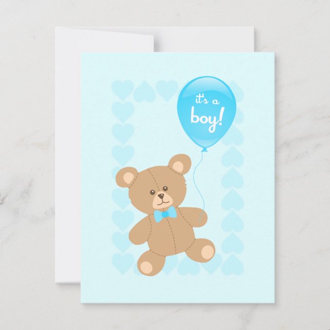 Boy Baby Shower Teddy with Balloon invitation (Front)