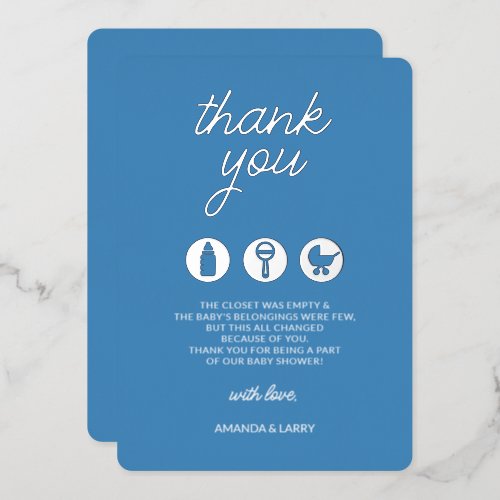 Boy Baby Shower Thank You Card with Real Foil 