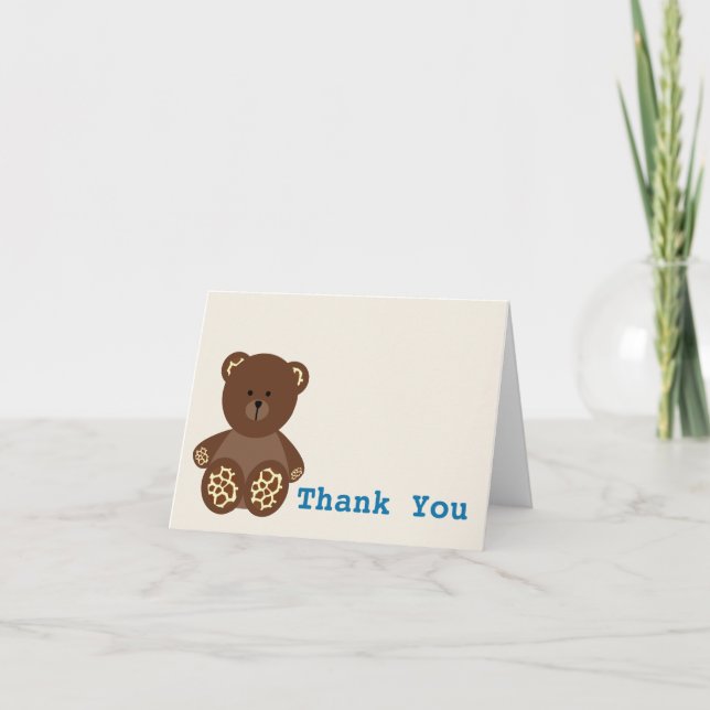 Boy Baby Shower Thank You Giraffe Print Bear Card (Front)