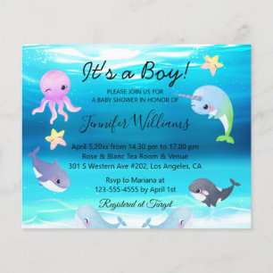 boy baby shower,underwater sea creature invitation flyer