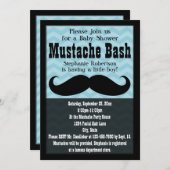 Boy Baby Shower Vintage Blue Mustache Bash Invitation (Front/Back)