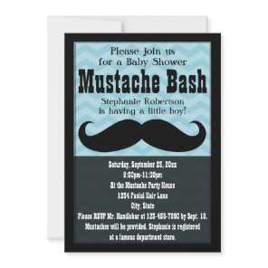 Boy Baby Shower Vintage Blue Mustache Bash Invitation