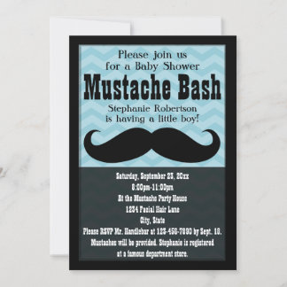 Boy Baby Shower Vintage Blue Mustache Bash Invitation