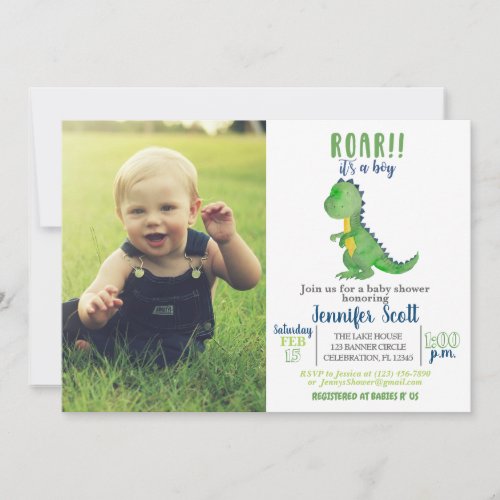 Boy Baby Shower Watercolor Dinosaur Photo Invite