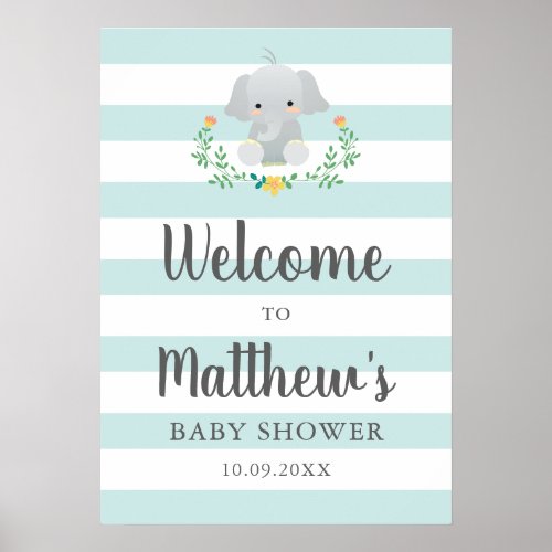 Boy Baby shower welcome sign elephant