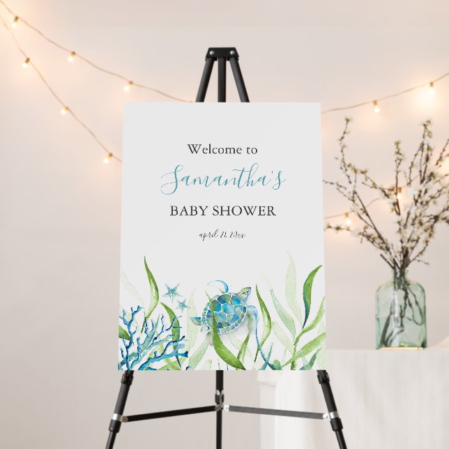 Boy Baby Shower Welcome Sign Sea Turtle Theme (In Situ (Stand))