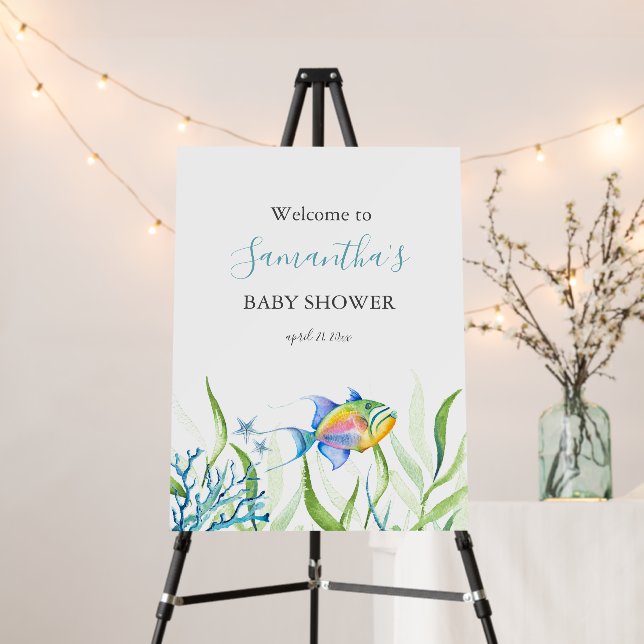 Boy Baby Shower Welcome Sign Tropical Fish Theme (In Situ (Stand))