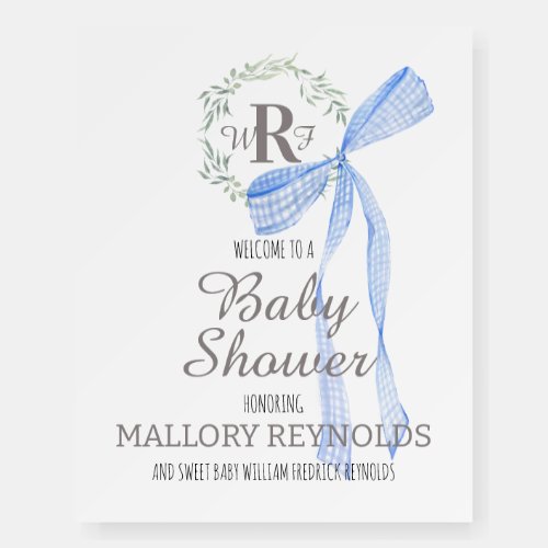 Boy Baby Shower Welcome Sign with Gingham Bow