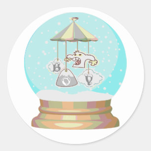 Boy baby shower winter yeti snow globe blue gray classic round sticker
