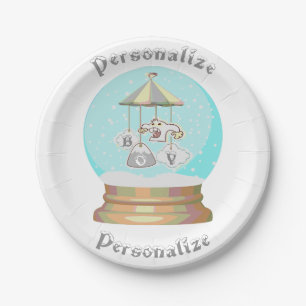 Boy baby shower winter yeti snow globe blue gray paper plates