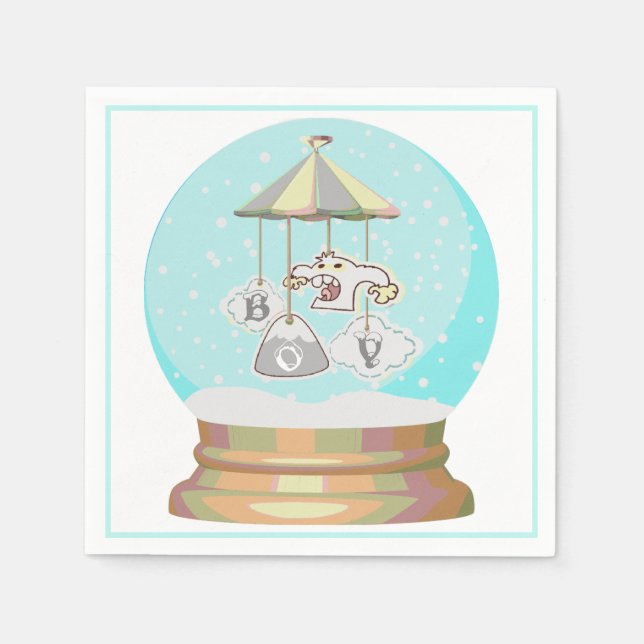 Boy baby shower winter yeti snow globe cute blue  napkins (Front)