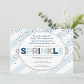 boy baby sprinkle invitation navy blue silver (Standing Front)