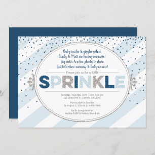 boy baby sprinkle invitation navy blue silver