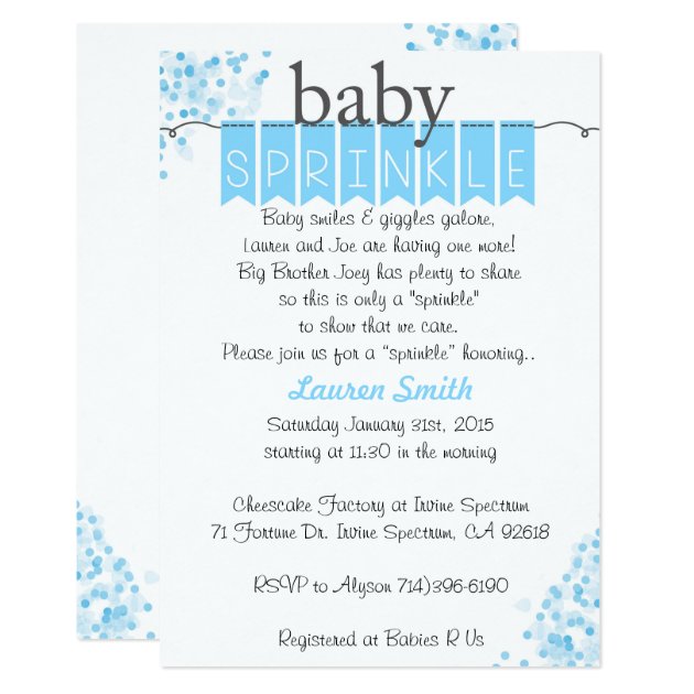 Boy Baby Sprinkle Invitations - Blue Baby Sprinkle