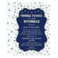 Boy Baby Sprinkle Invitations, navy silver stars Card