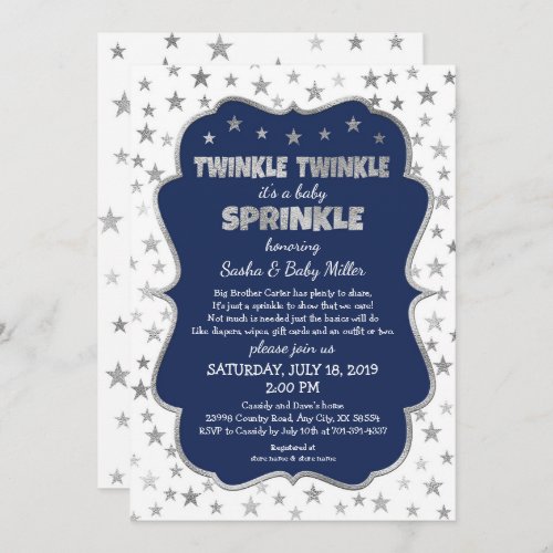 Boy Baby Sprinkle Invitations navy silver stars Invitation