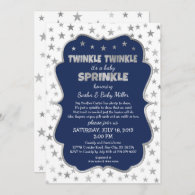 Boy Baby Sprinkle Invitations, navy silver stars Invitation