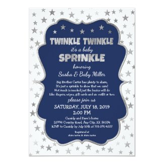 Boy Baby Sprinkle Invitations, navy silver stars Invitation