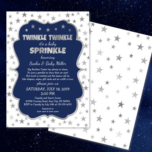 Boy Baby Sprinkle Invitations navy silver stars Invitation