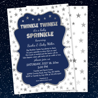 Boy Baby Sprinkle Invitations, navy silver stars Invitation