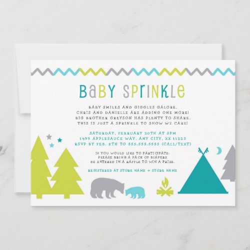 Boy baby sprinkle  Nordic bears trees stars Invitation