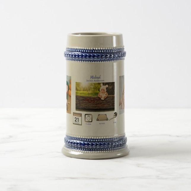 BOY BABY STATS Photo Collage Keepsake GIFT Beer Stein (Center)
