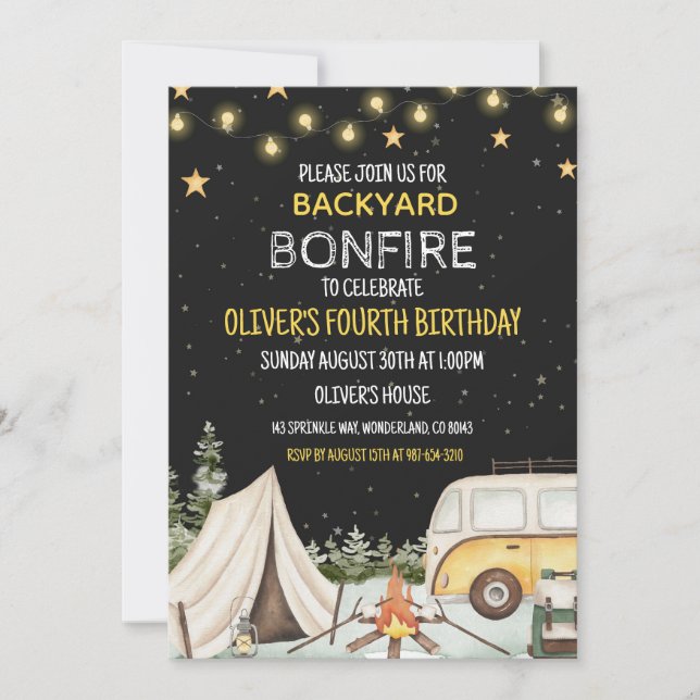 Boy Backyard Bonfire Birthday Invitation (Front)