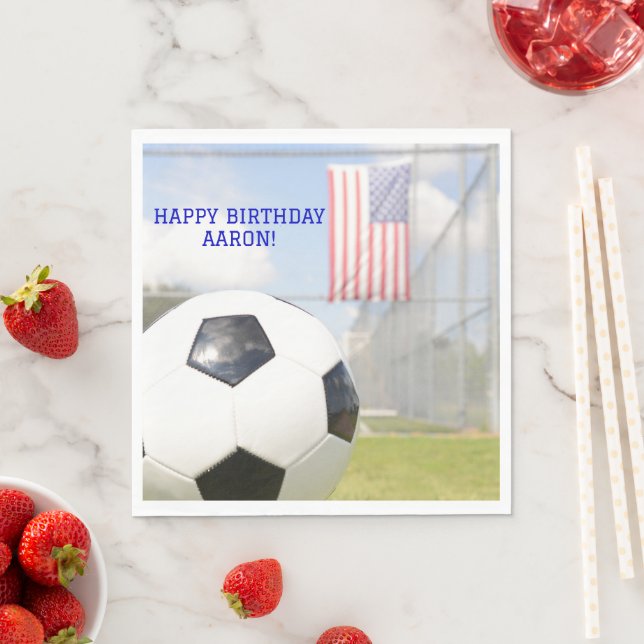 Boy  Ball on Field American Flag Soccer Birthday  Napkins (Insitu)