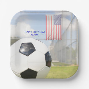Boy  Ball on Field American Flag Soccer Birthday  Paper Plates