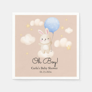 Boy Balloon Cute Brown Bunny Baby Shower Napkins