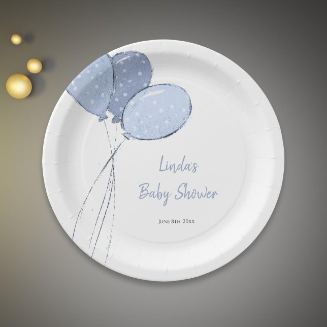 Boy Balloons Baby Shower Paper Plates (Creator Uploaded)