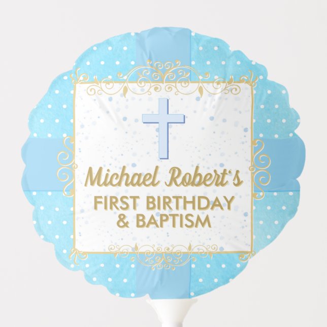 Boy Baptism 1st Birthday Blue Cross Balloon (Front)