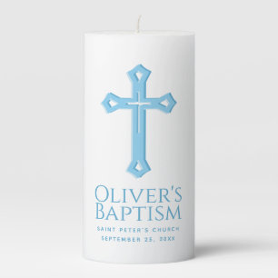 Boy Baptism Baby Blue Cross Religious Christening  Pillar Candle