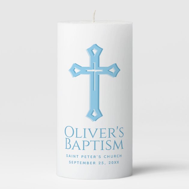 Personalised Christening Baptism Candle Blue/Pink Boy/Girl Gift Keepsake Cross 