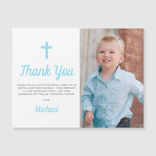 Boy Baptism Birthday Photo Thank You Magnet Card