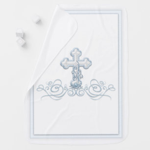 Boy Baptism Blanket with Blue Cross