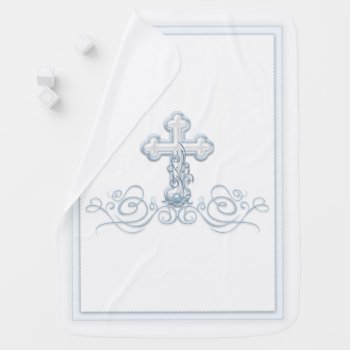Boy Baptism Blanket With Blue Cross by The_Baby_Boutique at Zazzle