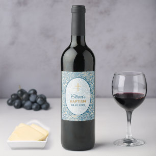 Boy Baptism Blue Floral Marigold William Morris Wine Label