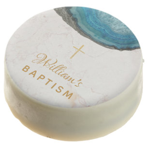 Boy Baptism Blue Geode White Marble Gold Cross Chocolate Covered Oreo