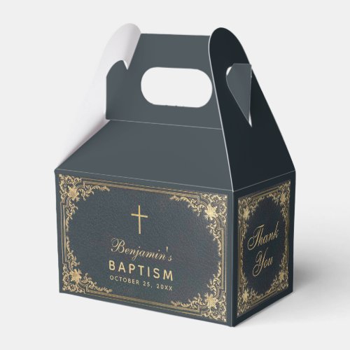 Boy Baptism Blue Gold Vintage Elegant Calligraphy Favor Boxes