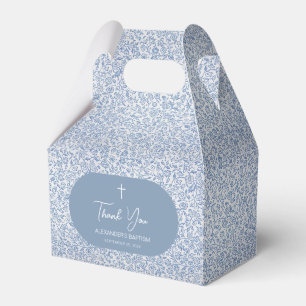 Boy Baptism Blue & White Floral Pattern Thank You Favor Boxes