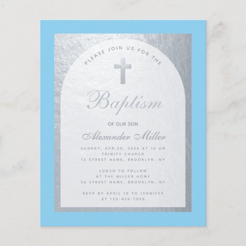 Boy Baptism Budget Baby Blue Silver Invitation