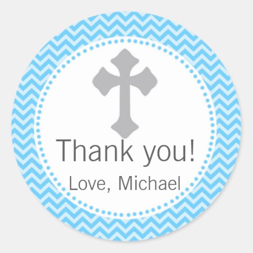 Boy Baptism Christening Communion Blue Grey Label