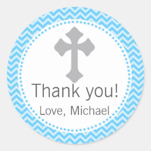 Boy Baptism Christening Communion Blue Grey Label