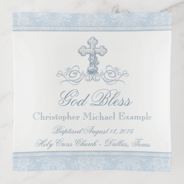 Boy Baptism Christening Keepsake Trinket Dish (Front)