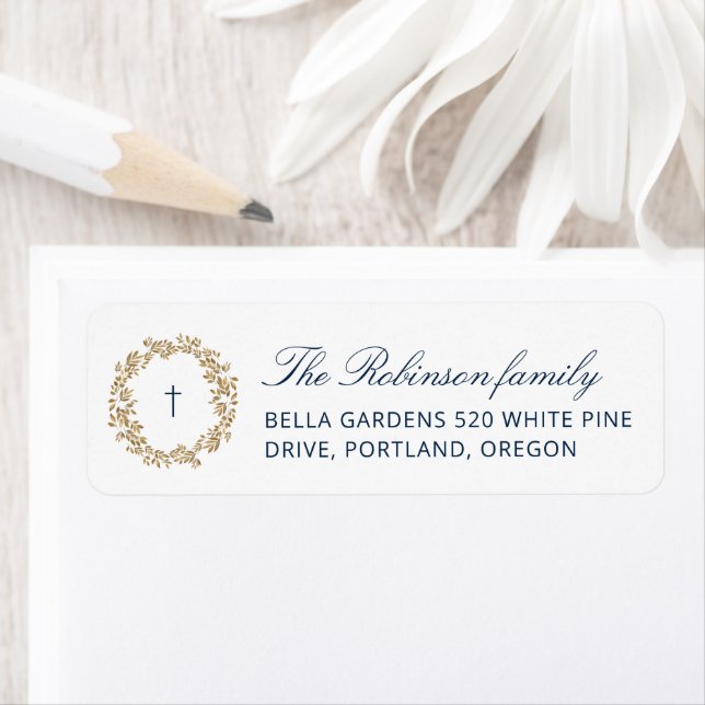 Boy Baptism Christening Navy Return Address Label (Insitu)
