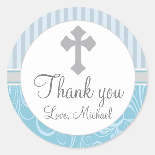 Boy Baptism Christening Stripes Floral Favor Label